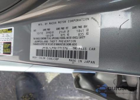 2013 Mazda Mazda3 I Touring z USA, uszkodzony, nr VIN JM1BL1LP9D1771376